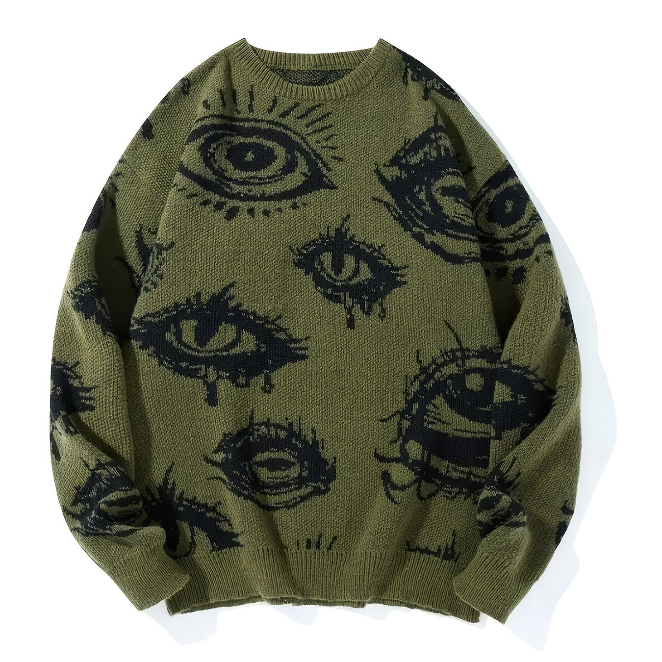 Pull Vintage Œil du Diable à Contraste de Couleurs - Pull Unisexe Col Rond en Tricot Mi-Extensible pour Hommes & Femmes, Vêtements Décontractés Printemps\u002FAutomne, Confortable, Grande Taille