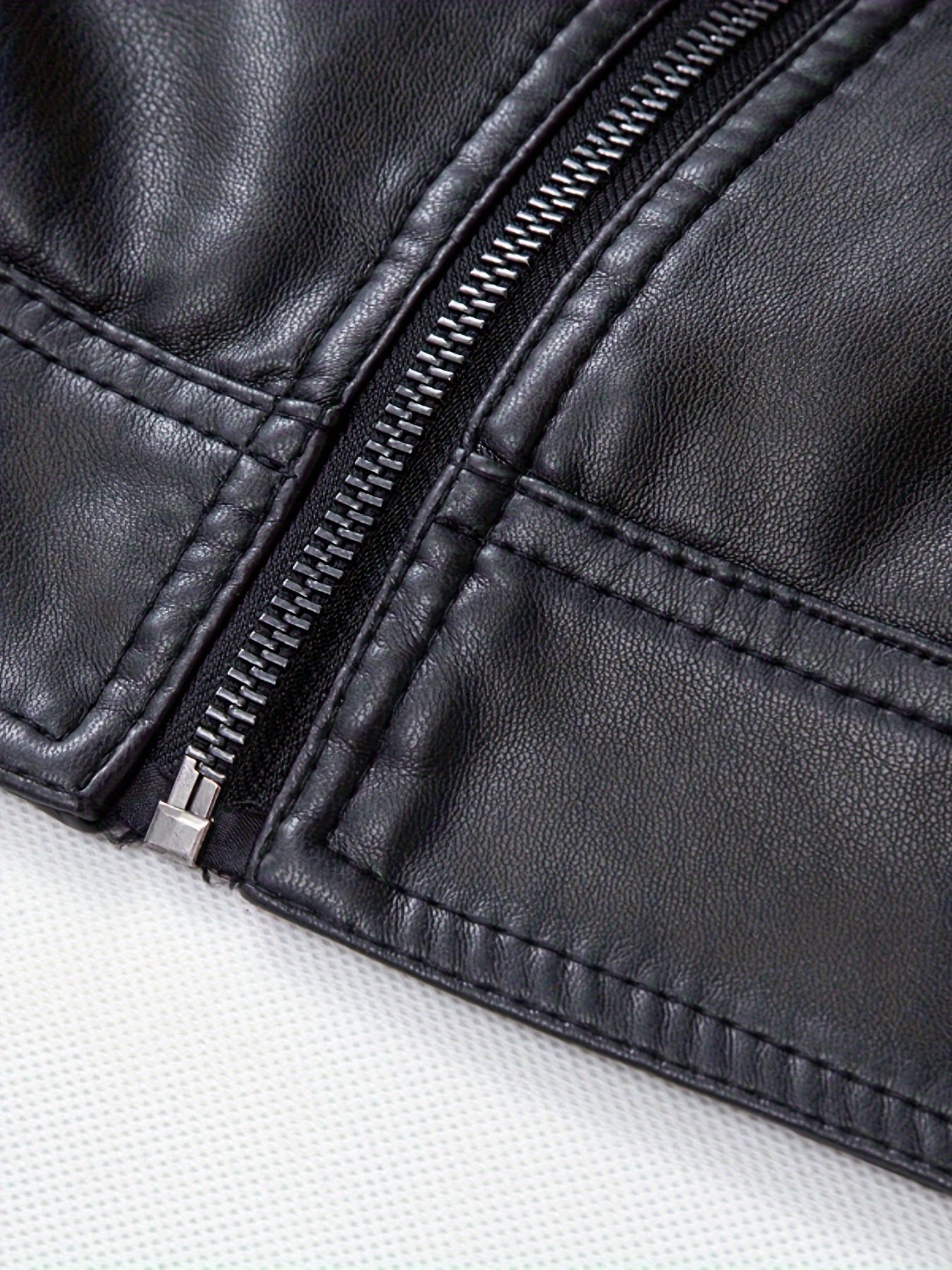 Men's Slim-Fit PU Leather Jacket with Stand-Up Collar - Black Softshell Zipper Front Casual Streetwear Coat, High-Quality Polyester Lining for Autumn Winter