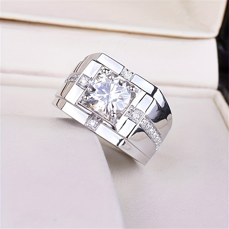 925 Pure Silvery Ring with Sparkling Synthetic Zirconia, and Dominant High-Quality Jewelry for Men