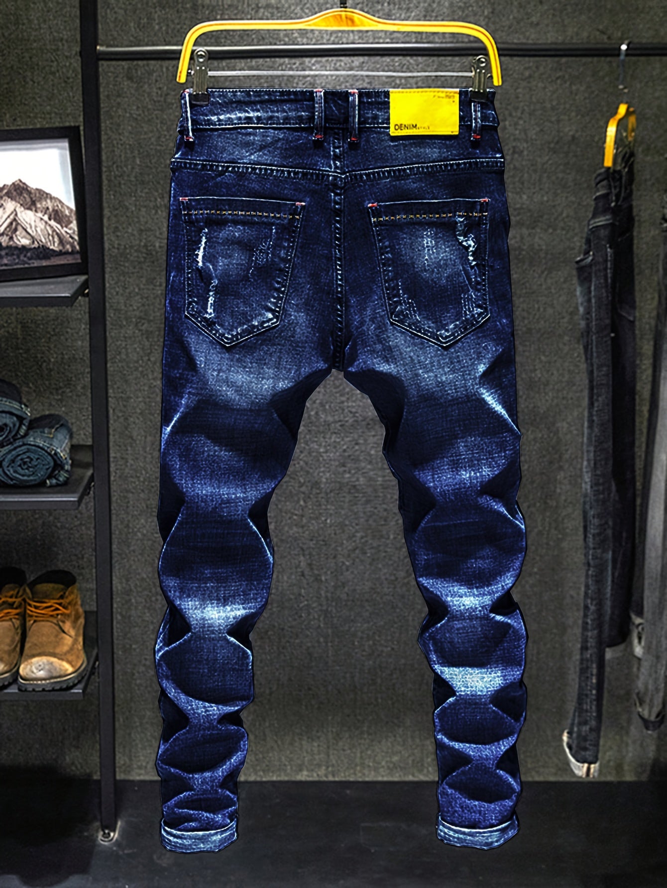 Men's Casual Regular Jeans, Street Style Chic Stretch Denim Pants