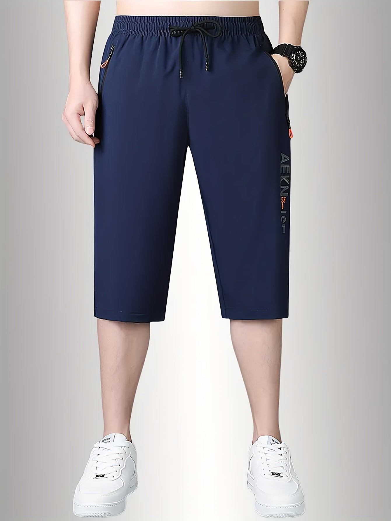 1pc Ice Slippy Fiber Fabric Casual Men's Quick-Dry Five-Pocket Summer Shorts Suitable for Running, Fitness, Basketball, etc