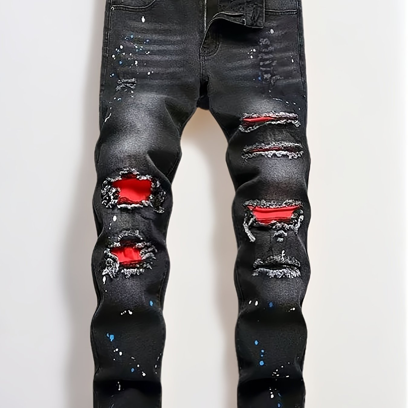 Men'S All-Season Casual Denim Jeans, G12# Black, Geometric-Pattern Washed Fabric, 63.7% Cotton, 34.3% Polyester, 2% Spandex, Regular Fit, Slight Stretch, 422g\u002Fm² Fabric Weight