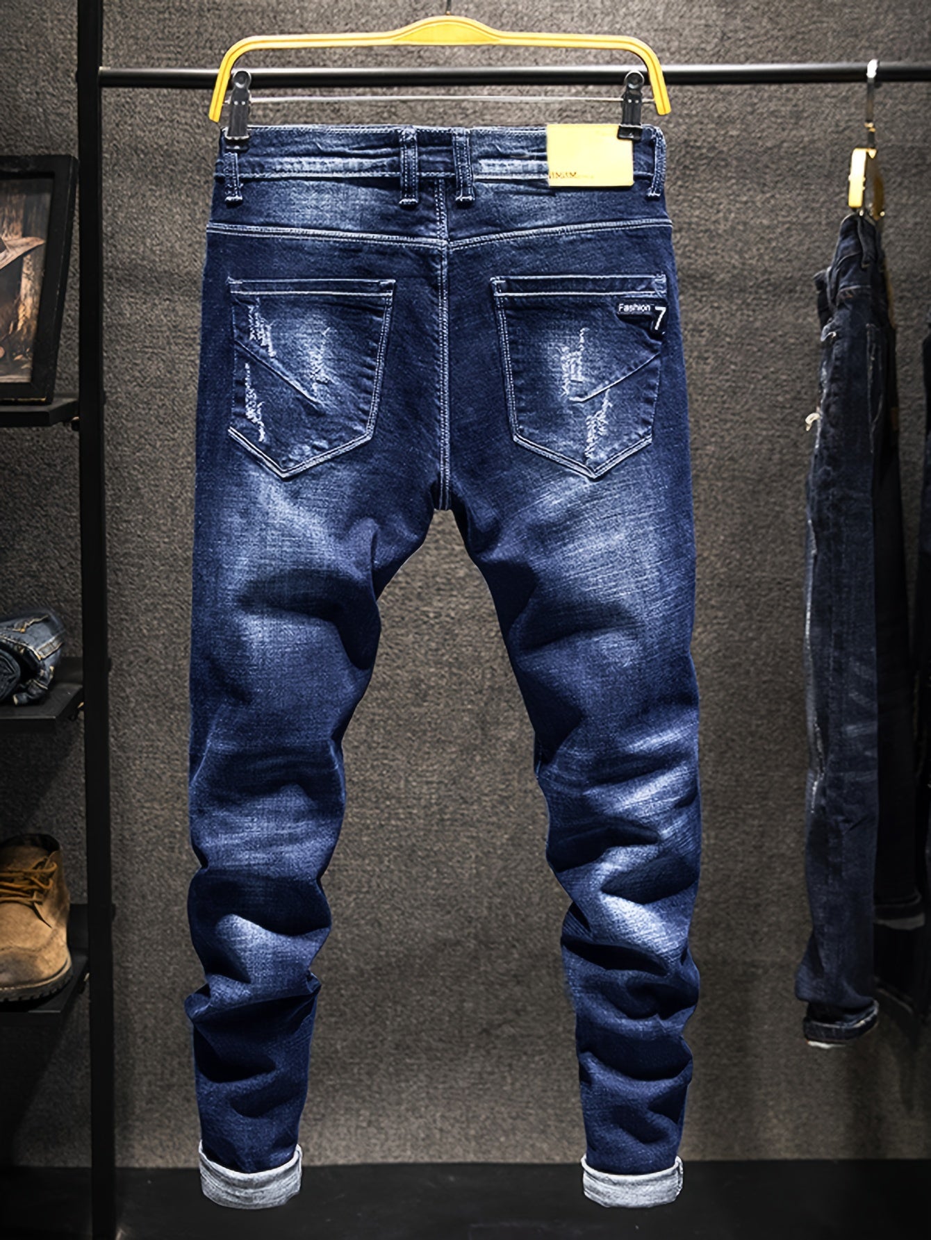 Men's Regular Fit Distressed Ripped Jeans, Fashion Denim Pants For Men, Four-Season Wear