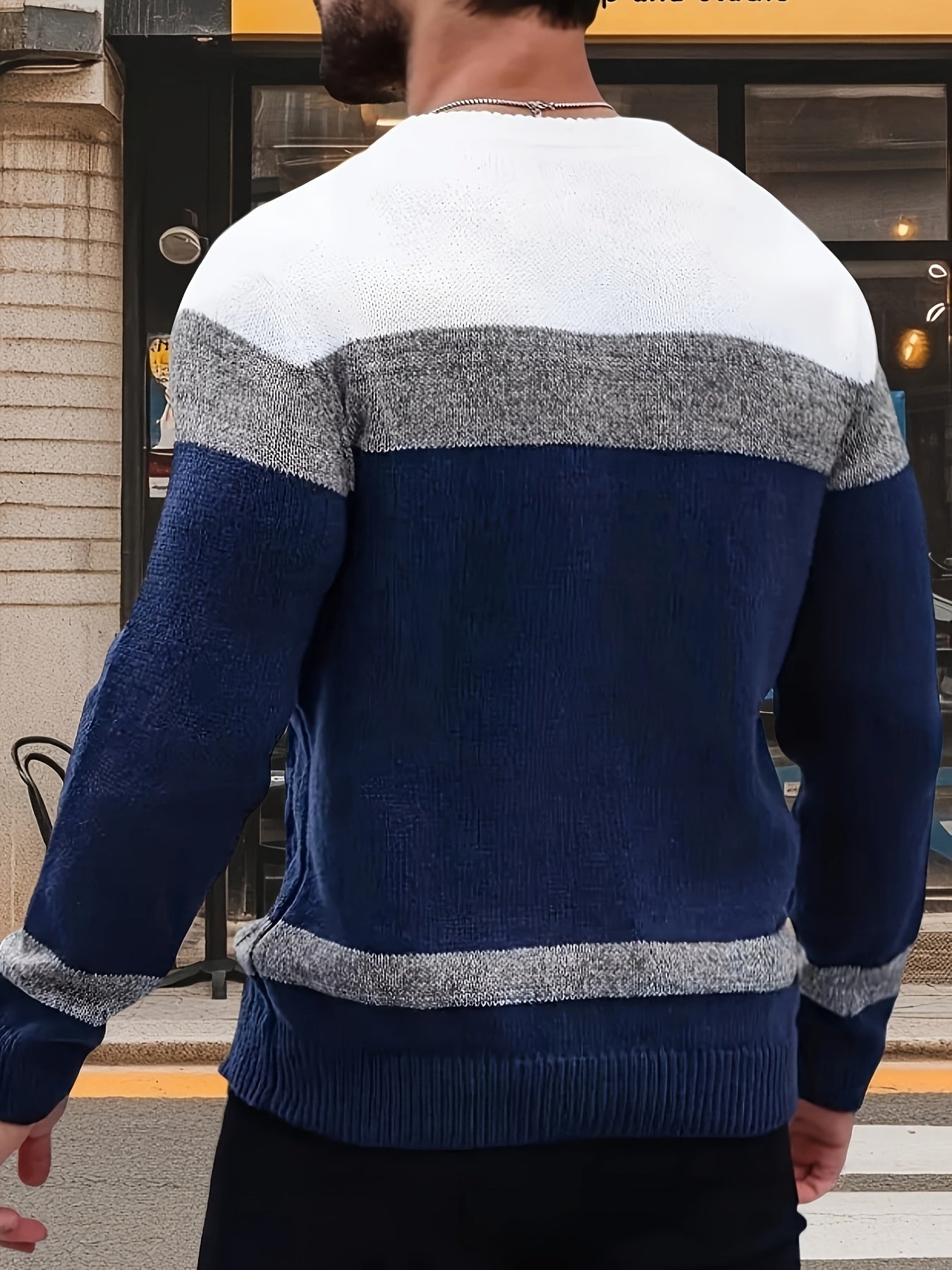 Pull Homme à Mailles Contrastées et Blocs de Couleurs - Col Rond Doux, Manches Longues pour Toutes Saisons, Lavable en Machine, Coupe Classique pour Tenue Décontractée & Soirée