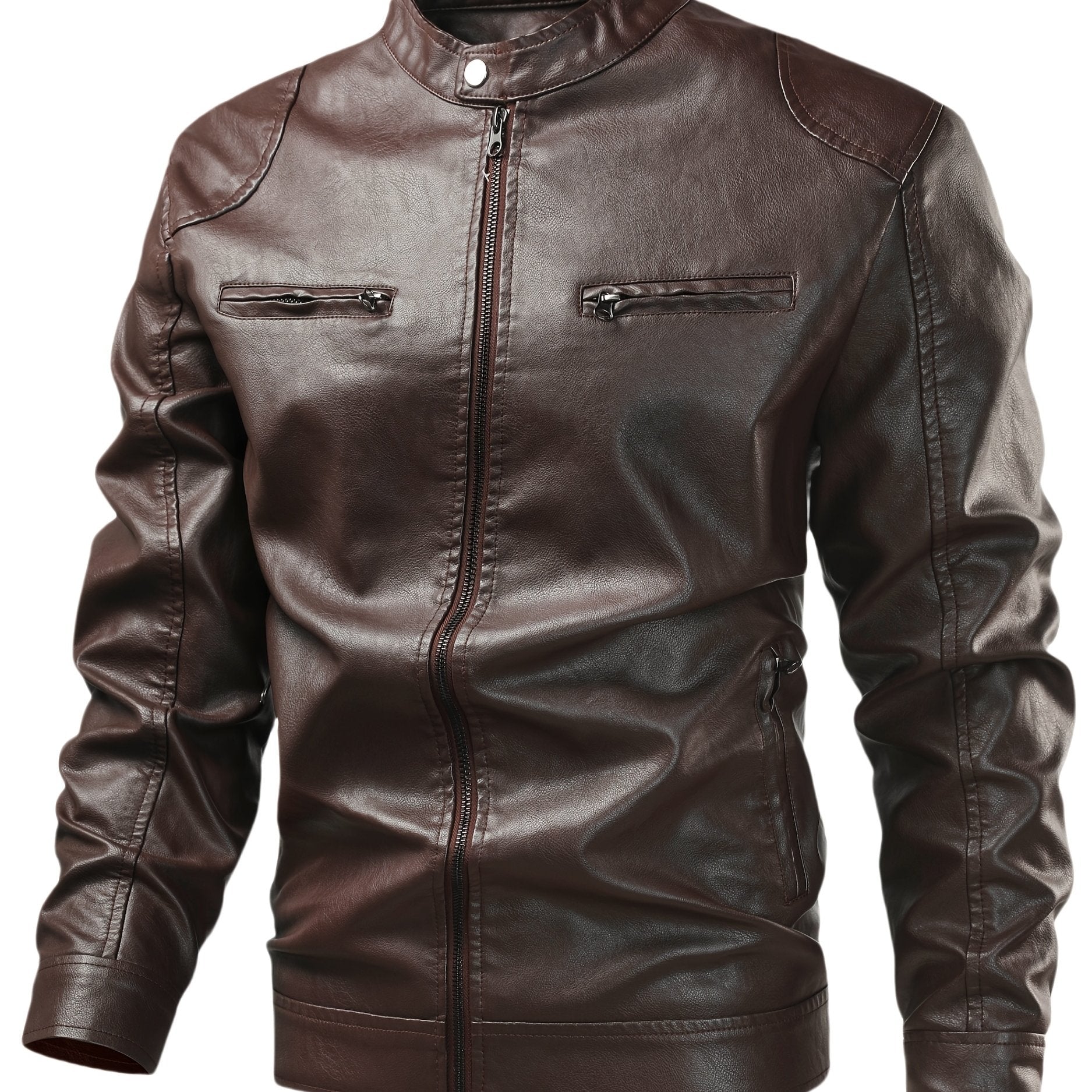 Men'S Casual Faux Leather Jacket - Black, Four-Season Zip-Up with Button Closure, Non-Stretch Fabric, Perfect for Outdoor Activities & Casual Attire, Hiking Jacket | Buttonup Jacket | Durable Construction