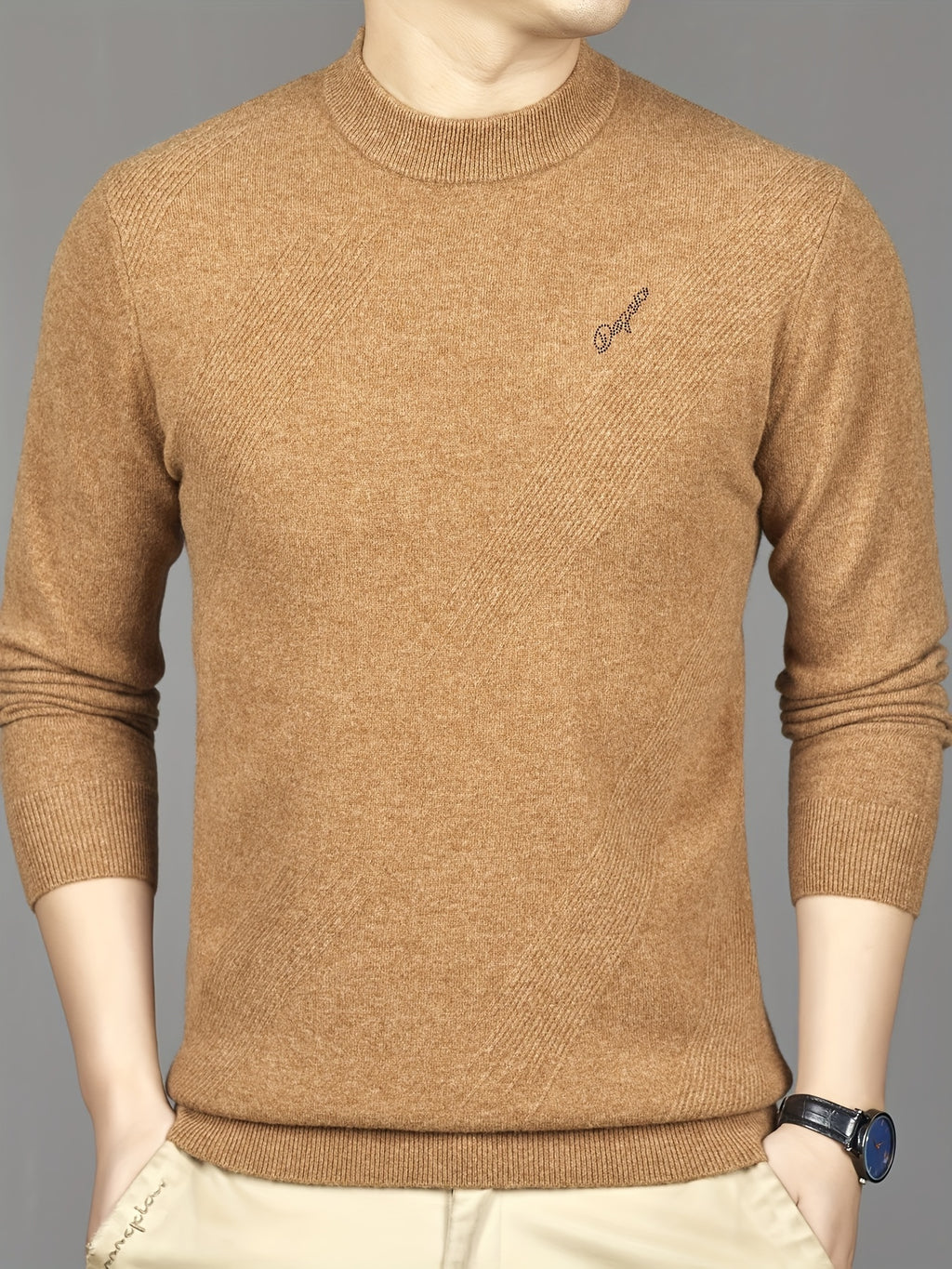 Pull-over Thermique Homme 100% Laine - Design Asymétrique à Rayures, Coupe Slim, Vert Foncé pour Automne\u002FHiver, Lavage à la Main\u002FNettoyage à Sec, Tricot, Vêtement d'Hiver