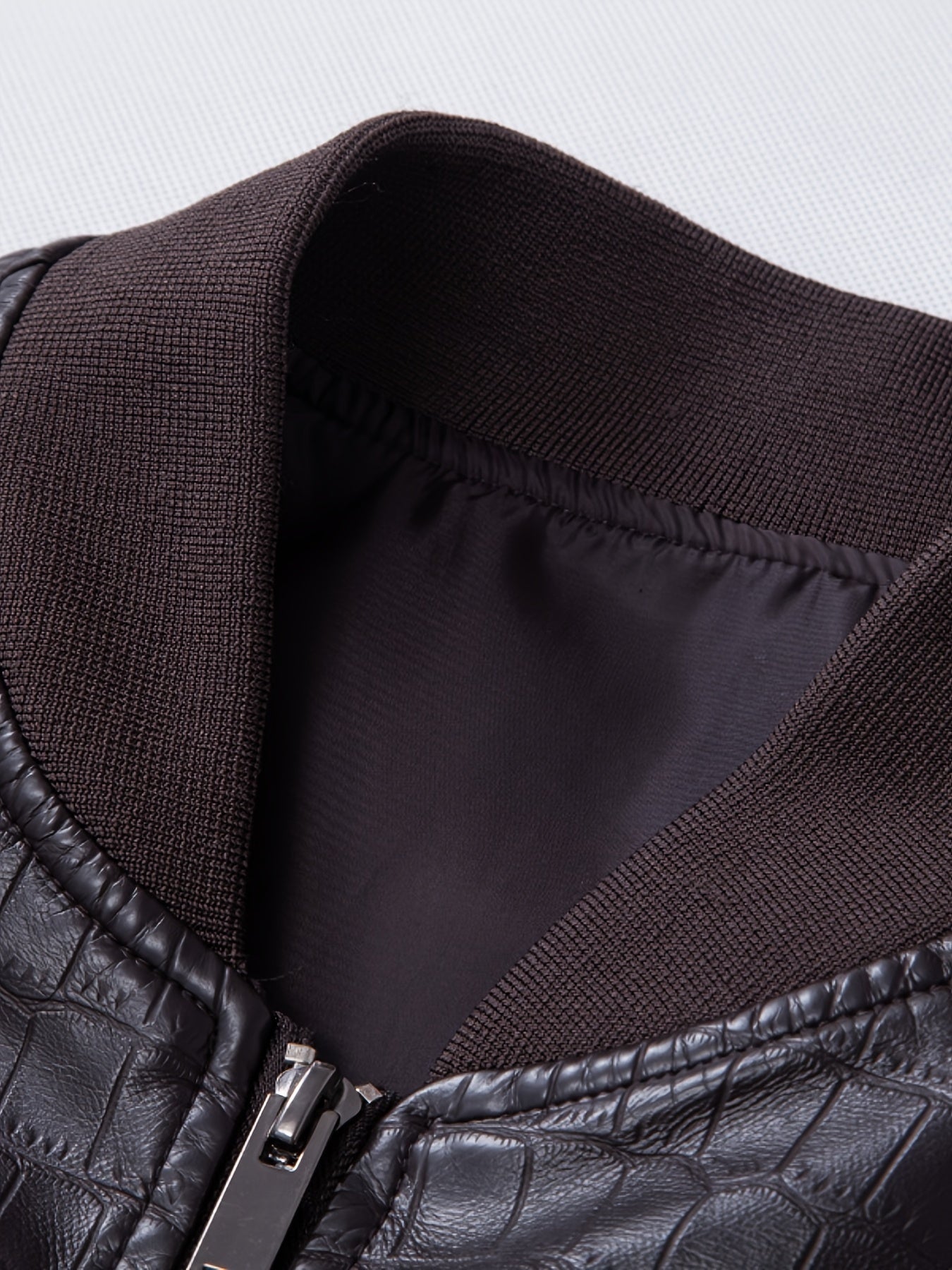 Men's Stylish Black PU Leather Jacket with Zipper Design, Baseball Collar & Crocodile Texture - Perfect for Casual Outings & Outdoor Adventures