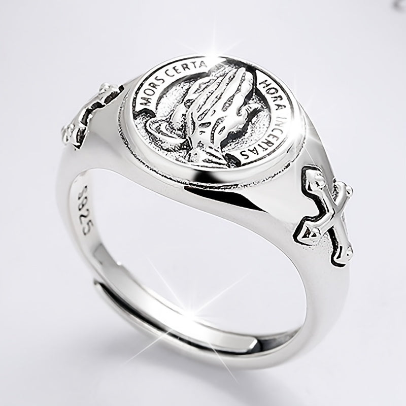 925 Sterling Silvery Ring Divine Praying Hands Design Adjustable Ring for Men And Women High Quality Jewelry Match Daily Outfits