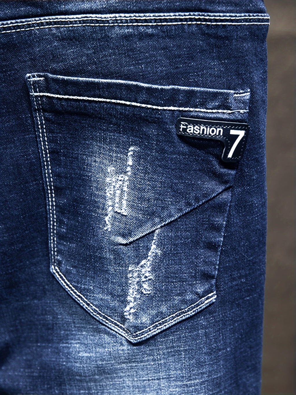 Men's Regular Fit Distressed Ripped Jeans, Fashion Denim Pants For Men, Four-Season Wear