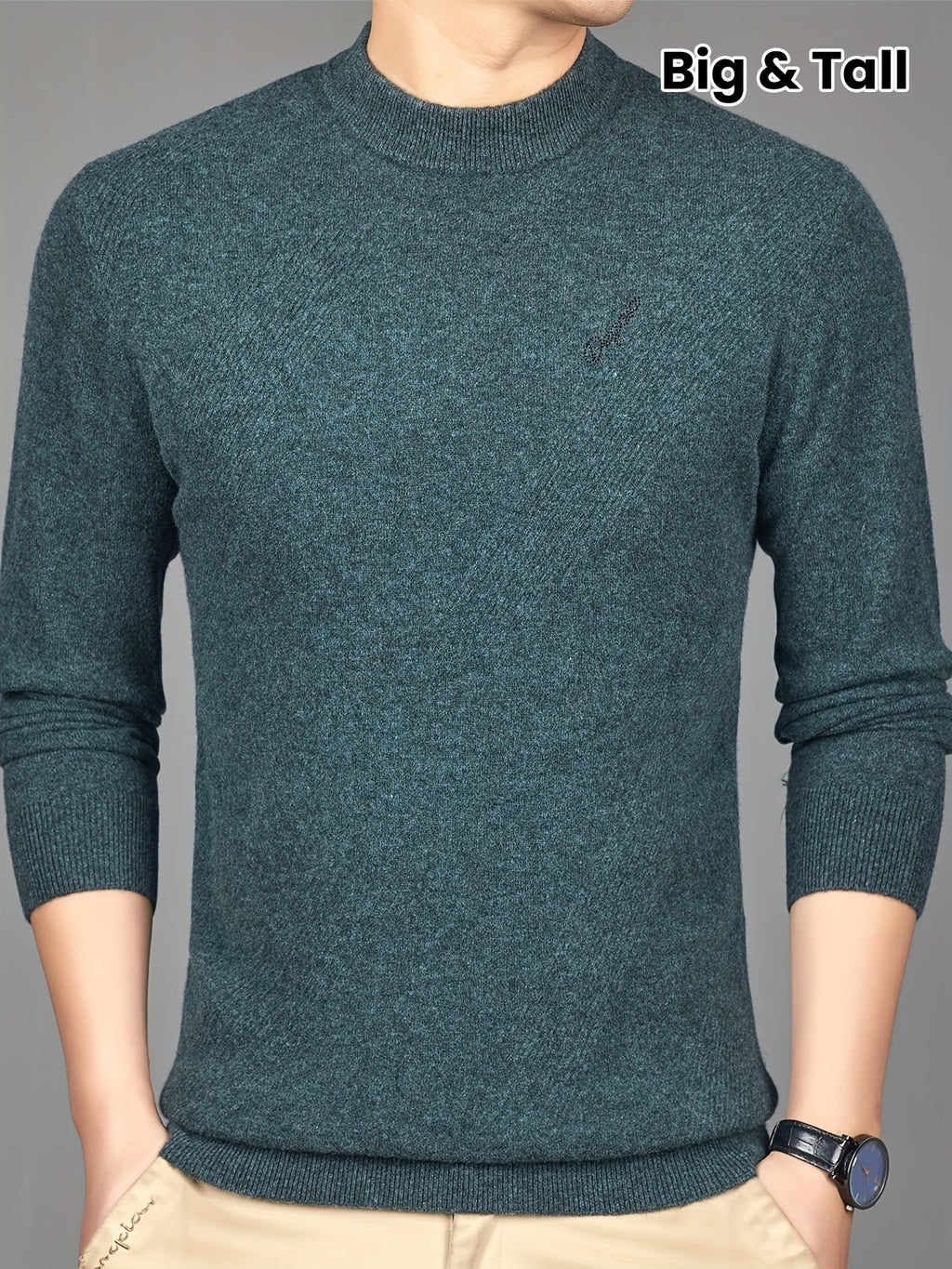Pull-over Thermique Homme 100% Laine - Design Asymétrique à Rayures, Coupe Slim, Vert Foncé pour Automne\u002FHiver, Lavage à la Main\u002FNettoyage à Sec, Tricot, Vêtement d'Hiver