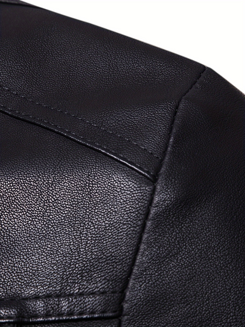 Men's Slim-Fit PU Leather Bomber Jacket with Zipper Closure, Adjustable Stand-Up Collar & Pockets - Black Casual Motorcycle Coat for Autumn Winter, Casual Attire | Durable Outerwear