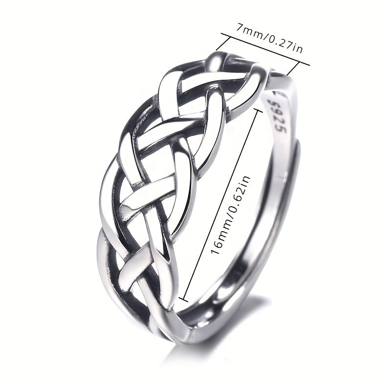 Silver Plated Plated woven wound ring Male Fashion personality Niche design Hipster Punk Food Ring Male fashion temperament Elegant sexy holiday personality Hip Hop style about 3.1g