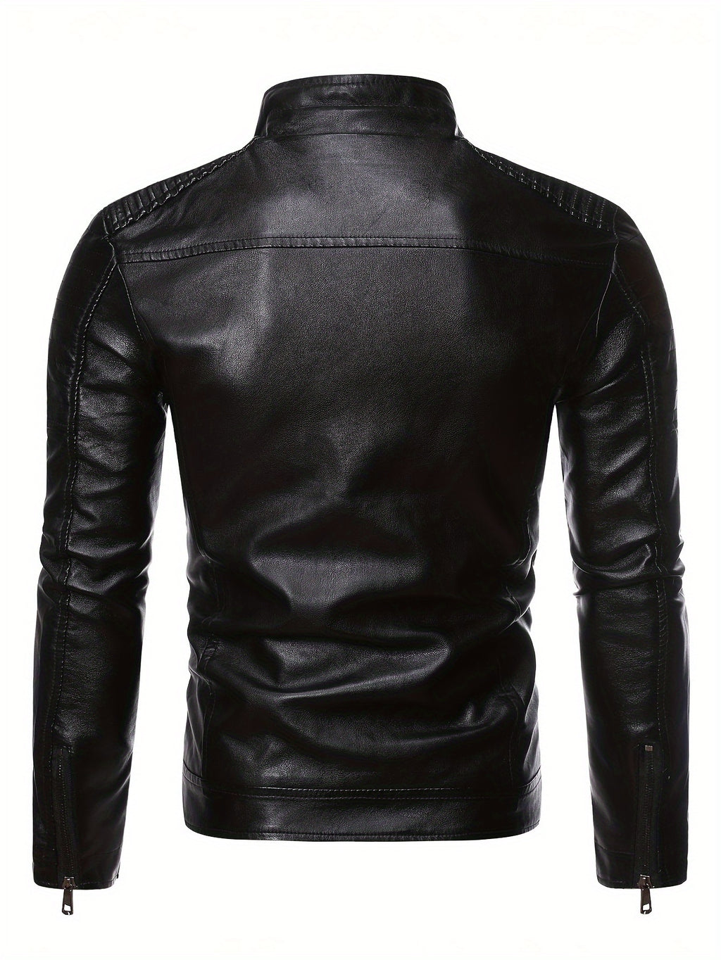 Men'S Punk Style Faux Leather Jacket - Windproof Casual Biker-Inspired Zip-Up with Stand Collar, Full-Zip Front, and Side Pockets for Spring & Fall, Winter Apparel | Stand Collar Jacket | Zipper Closure Jacket