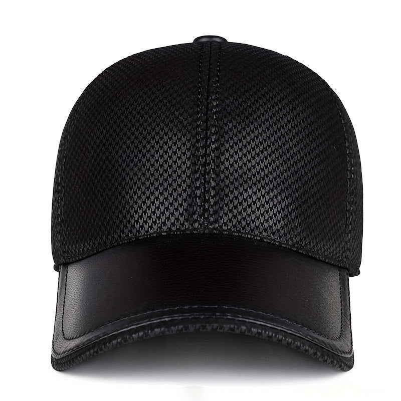 New Arrival - Stylish Plaid Baseball Cap for Women & Men | Genuine Leather Trimmed | Breathable Mesh Back | Adjustable Fit | Sun Protection | Versatile Fashion Accessory, Baseball Ca