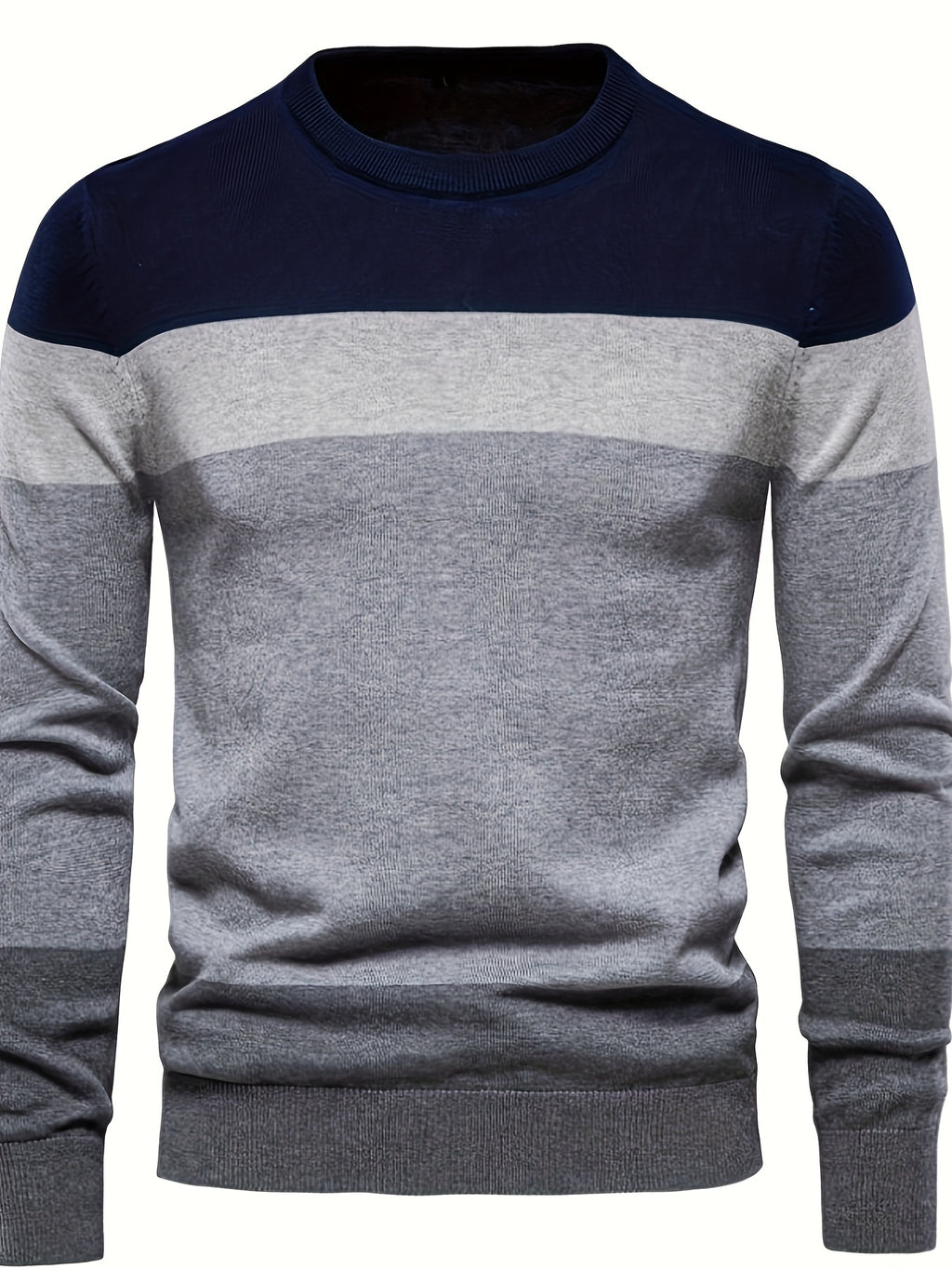 Pullover tricoté en coton 100 % pour homme, col rond ajusté à manches longues décontracté pour l'automne et l'hiver