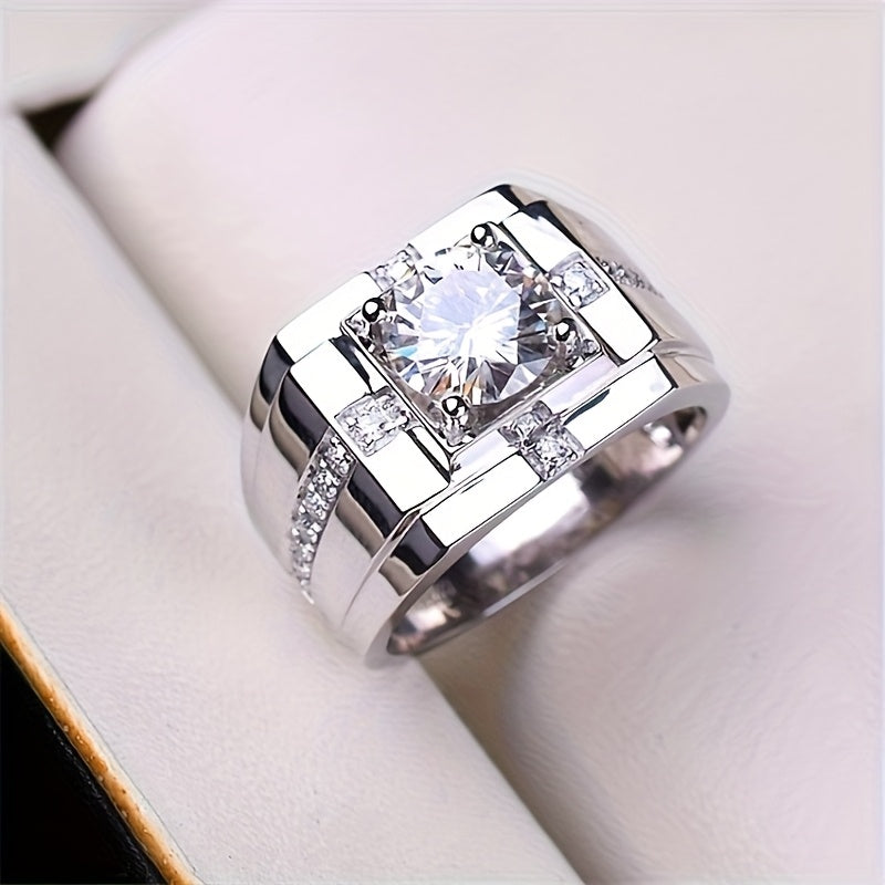925 Pure Silvery Ring with Sparkling Synthetic Zirconia, and Dominant High-Quality Jewelry for Men