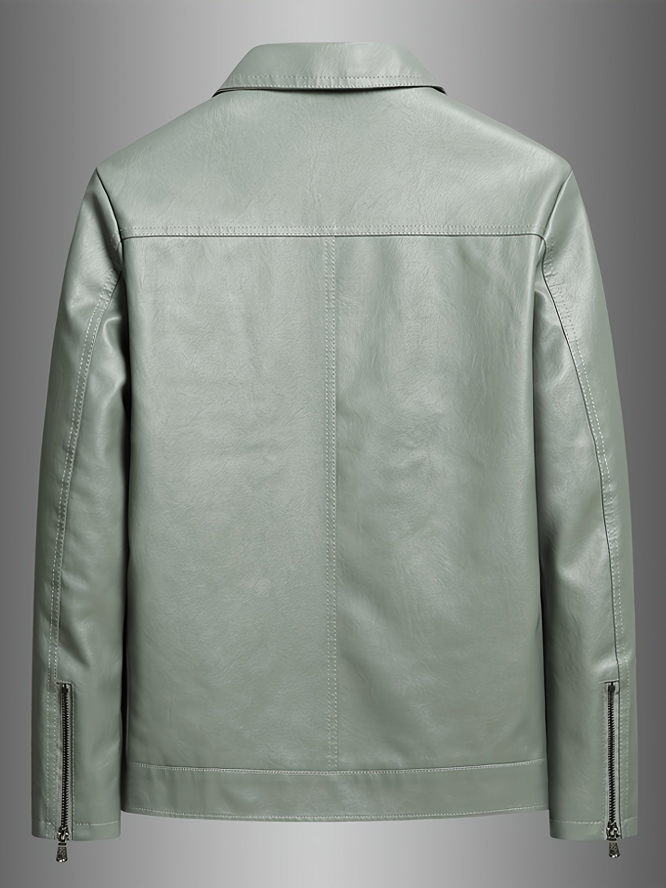 PUPU PU Leather Men's Big & Tall Casual Jacket - Light Green PU Leather Windproof Motorcycle Style with Zipper Closure, Polyester Lining & Side Pockets, Regular Fit for Spring\u002FFall Outdoor Hiking & Casual Wear, Durable Fashion