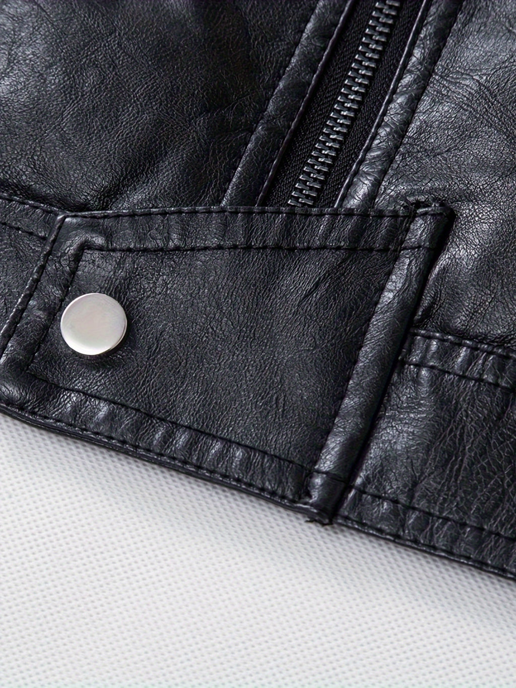 Men'S Casual Stand Collar Zipper Faux Leather Jacket, Fashion Motorcycle Style, Suitable for Street Outdoor And Riding Wear