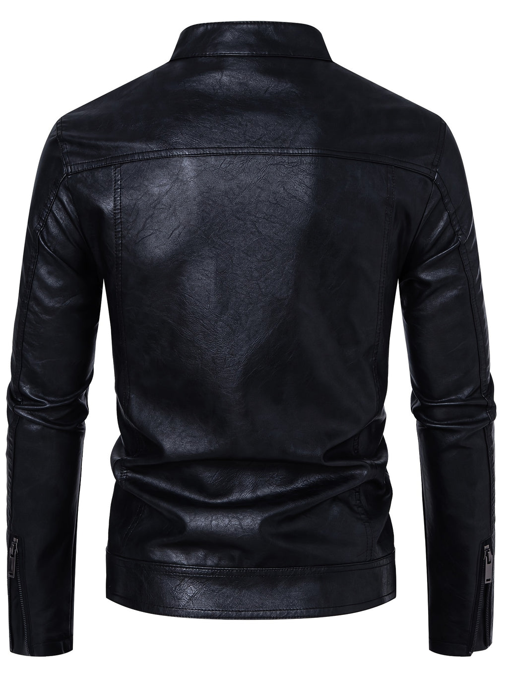 Men'S Casual Stand Collar Zipper Faux Leather Jacket, Fashion Motorcycle Style, Suitable for Street Outdoor And Riding Wear