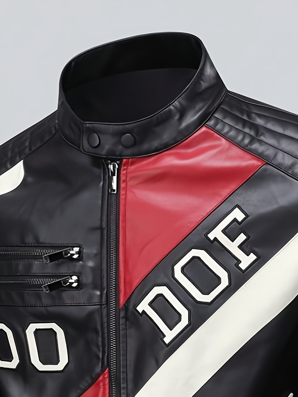 Men's Stylish PU Leather Biker Jacket - Black & Red Color Block Design with \