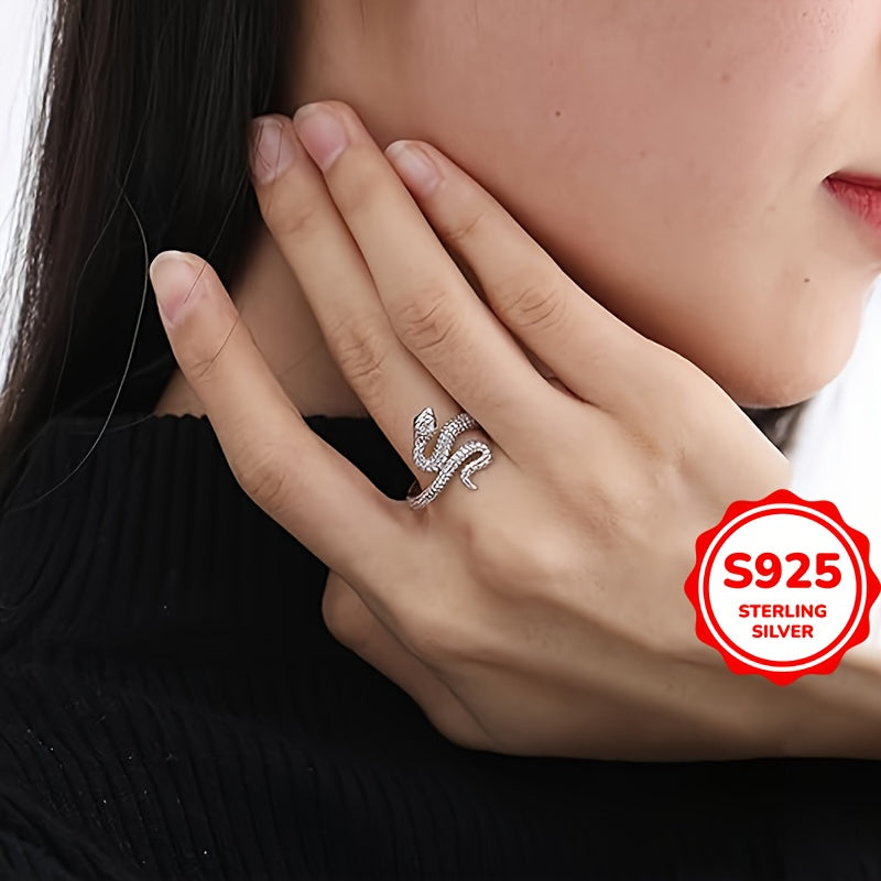 1pc Vintage Punk Style Adjustable Snake Ring for Women and Men, 925 Sterling Silver, Hypoallergenic, 4g, Daily Wear Jewelry