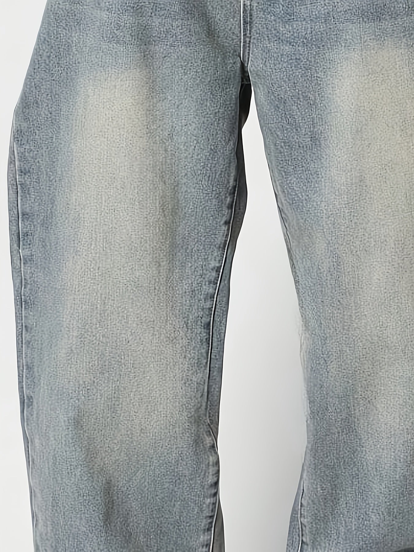 1pc Men'S Retro Distressed Jeans, 65% Cotton 35% Polyester, Non-Stretch Fabric, All-Season Solid Color, Loose Fit, Regular Length with Zipper, Casual Street Style