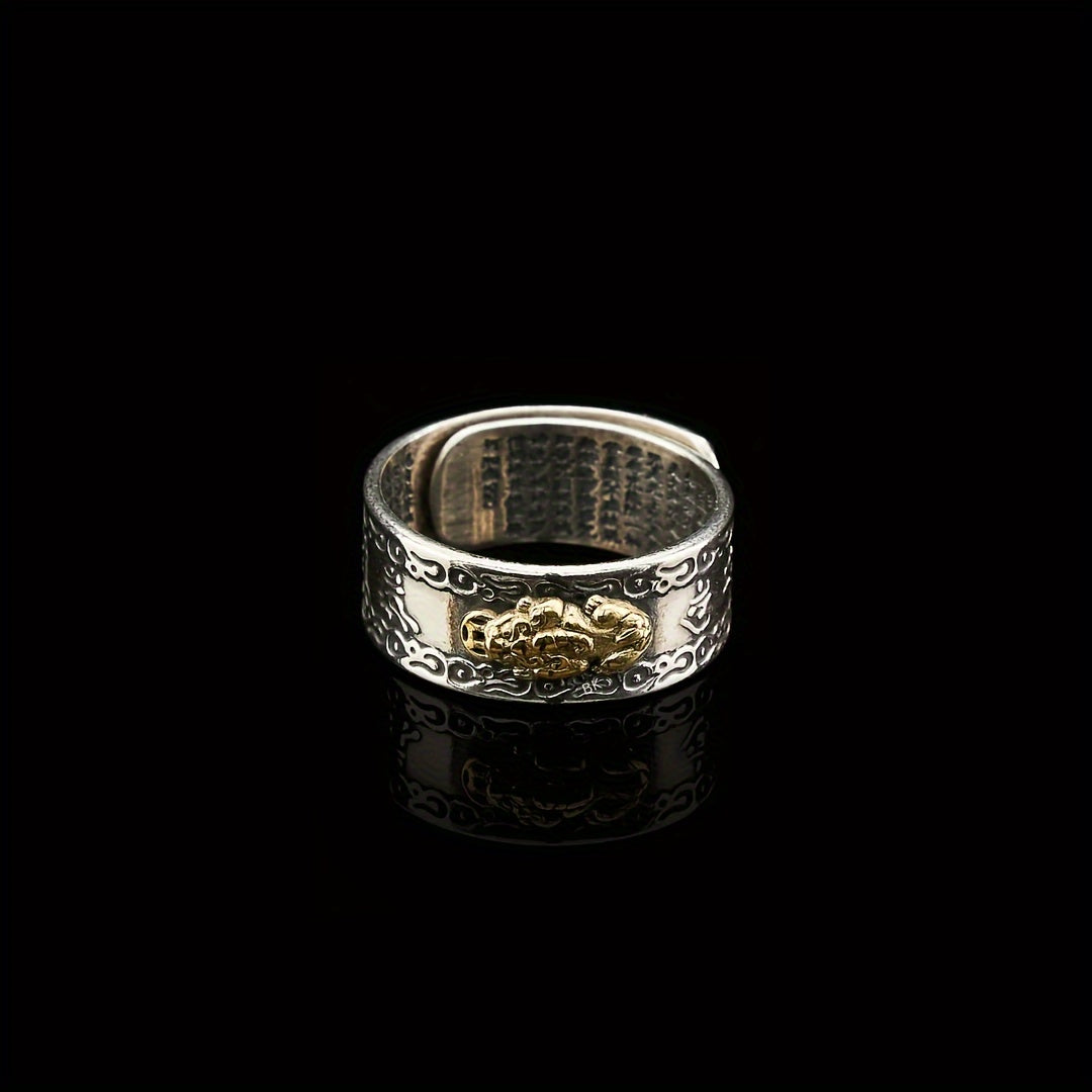 A Unisex Feng Shui Ring featuring Pixiu for Attracting Wealth, Warding Off Evil Spirits, And Enhancing Career Luck, Plated with Silver Plated Plated