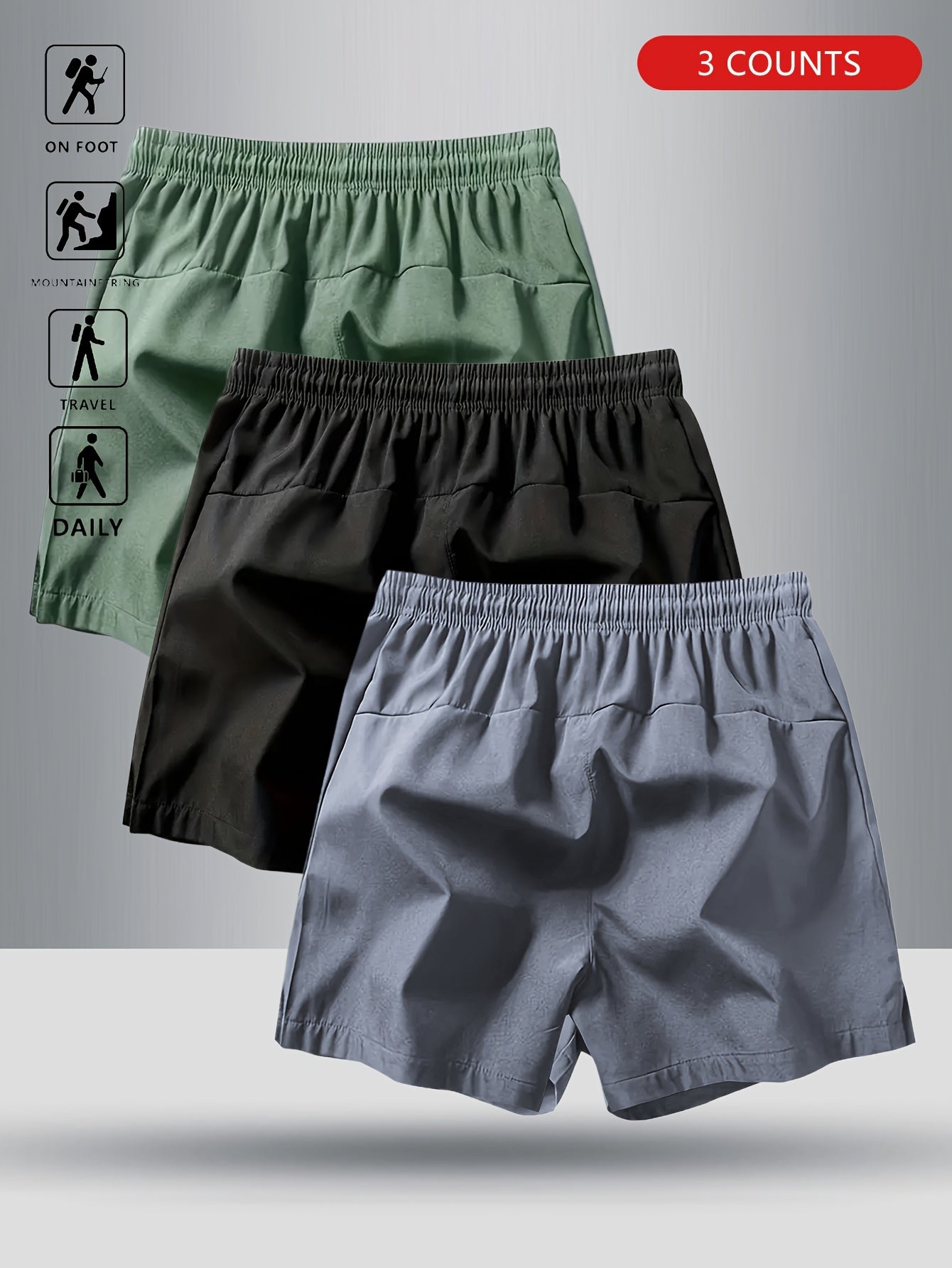 3pcs OBM Men's Moisture-Wicking Lightweight Athletic Shorts with Adjustable Drawstring Waist & Zipper Pocket - Breathable Quick-Dry Gym Running Training Shorts for Summer, Beach, Outdoor Activities (Teal, Burgundy, Navy)