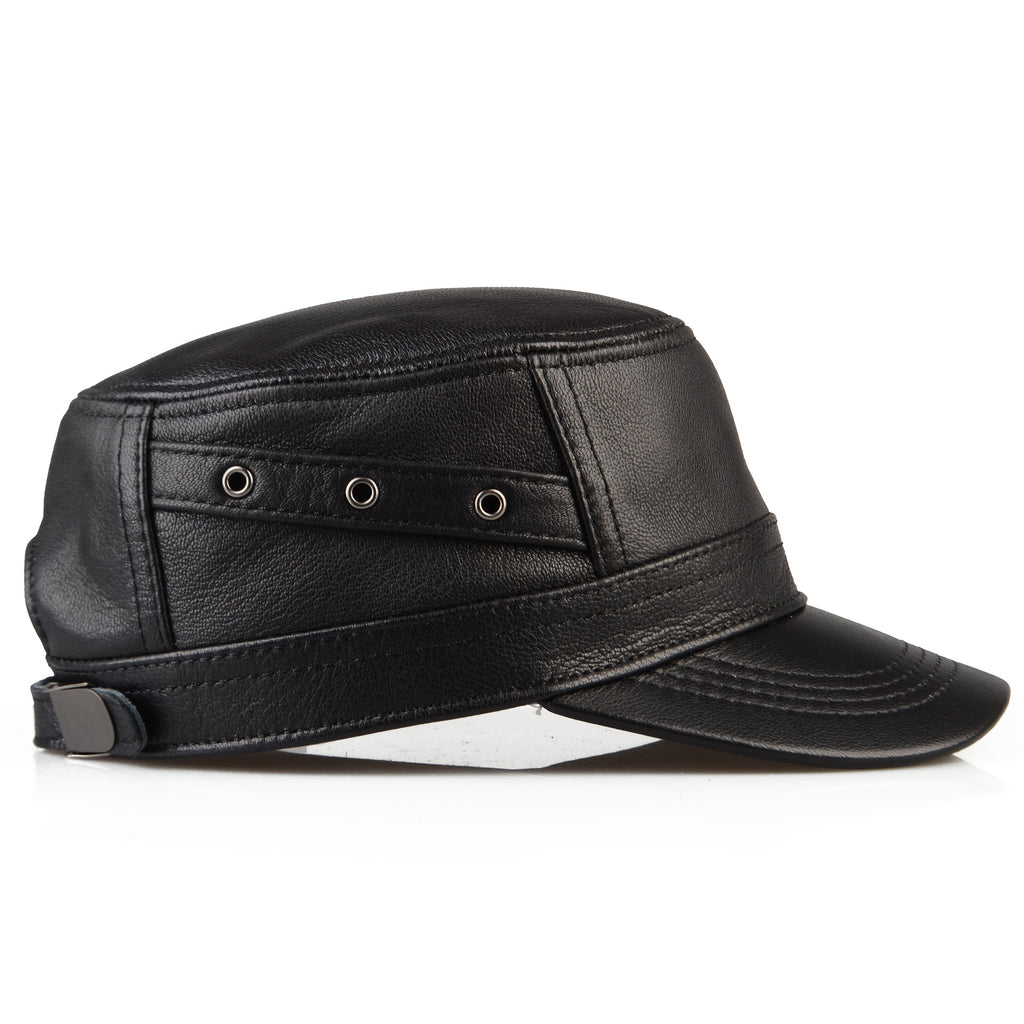 Premium Sheepskin Baseball Cap for Men - Fashionable Flat Brim Hat, Thin Design for Spring & Fall, Casual Outdoor Duckbill Cap for Middle-Aged Adults, Visor Cap | Sleek Headgear | Sleek Leather Ha