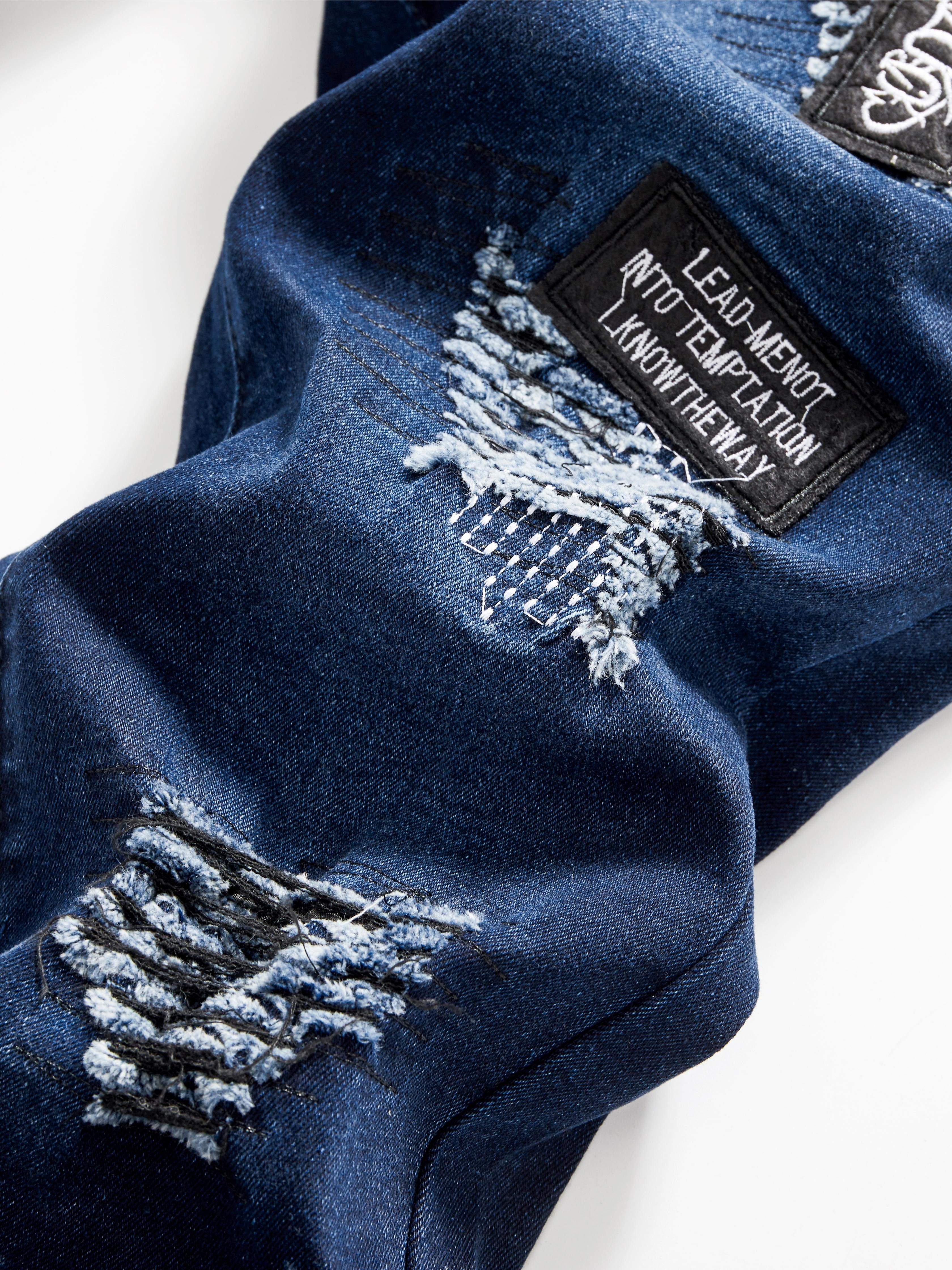 Men's Halloween Patchwork Jeans, Casual Street Style Medium Stretch Denim Pants