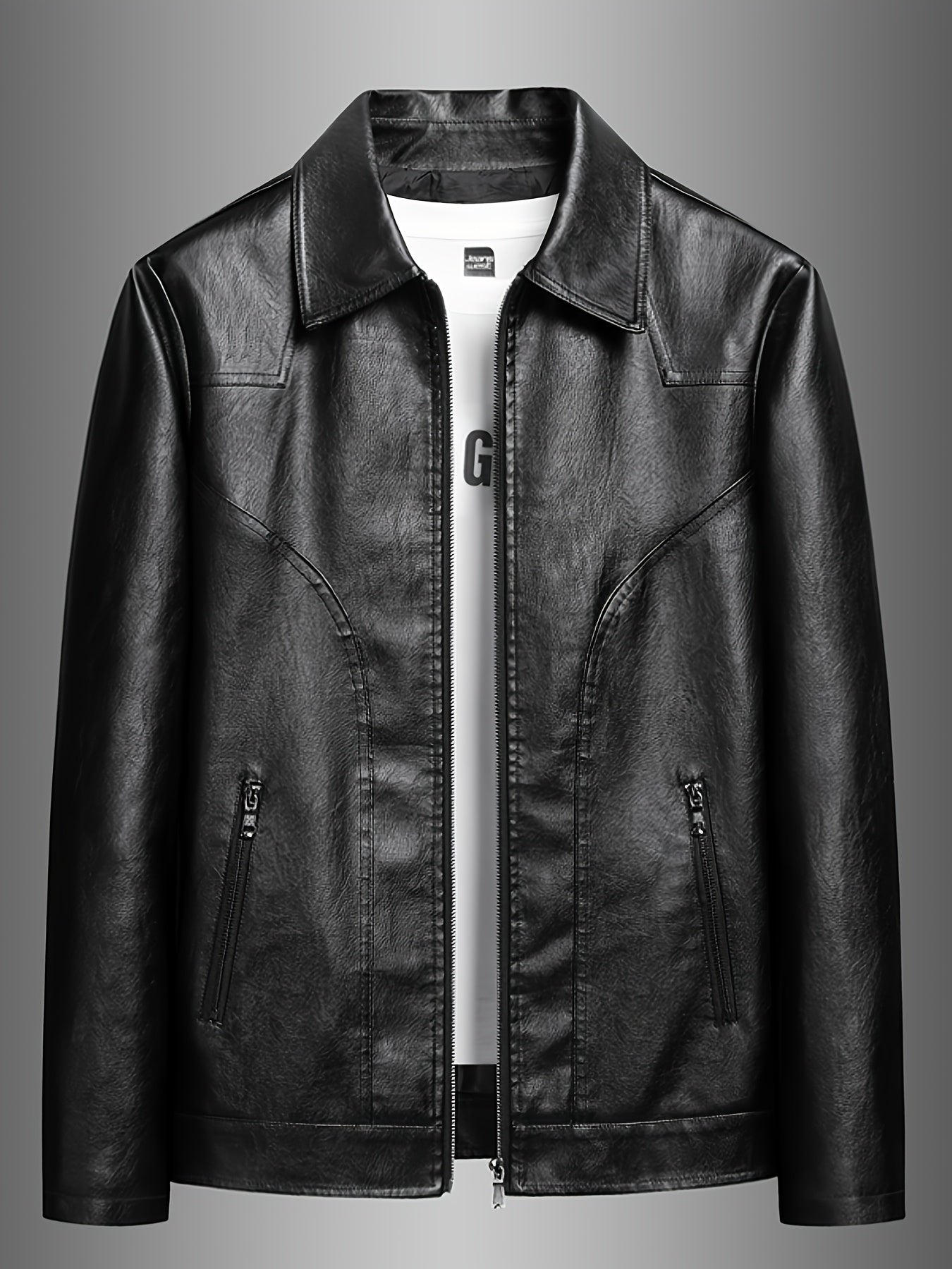 PUPU PU Leather Men's Big & Tall Casual Jacket - Light Green PU Leather Windproof Motorcycle Style with Zipper Closure, Polyester Lining & Side Pockets, Regular Fit for Spring\u002FFall Outdoor Hiking & Casual Wear, Durable Fashion