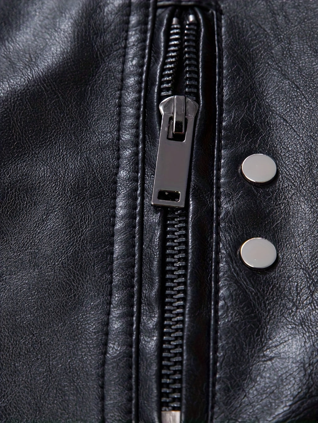 Men'S Casual Stand Collar Zipper Faux Leather Jacket, Fashion Motorcycle Style, Suitable for Street Outdoor And Riding Wear