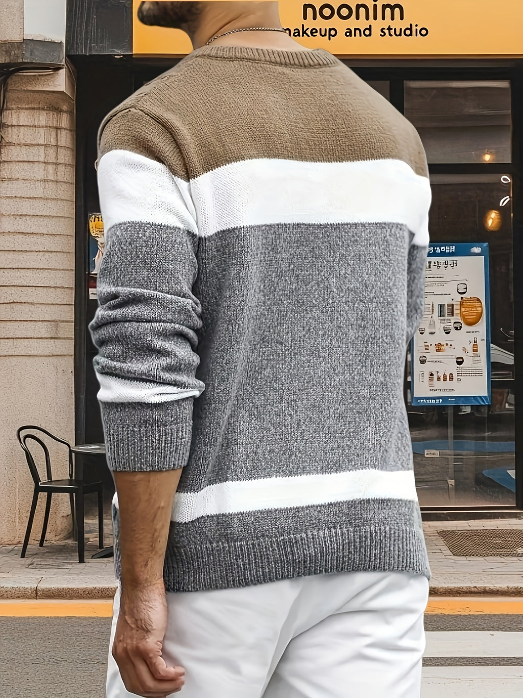 Pull Homme à Mailles Contrastées et Blocs de Couleurs - Col Rond Doux, Manches Longues pour Toutes Saisons, Lavable en Machine, Coupe Classique pour Tenue Décontractée & Soirée