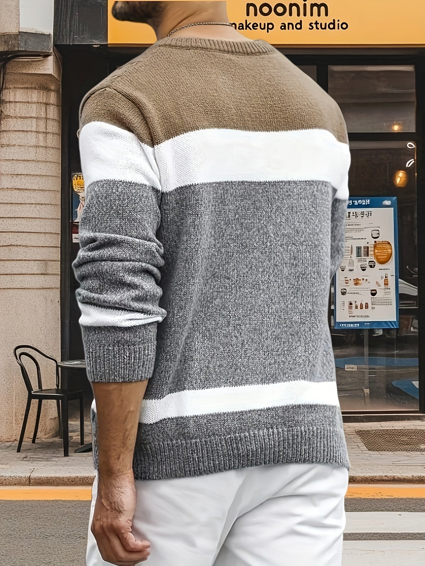 Pull Homme à Mailles Contrastées et Blocs de Couleurs - Col Rond Doux, Manches Longues pour Toutes Saisons, Lavable en Machine, Coupe Classique pour Tenue Décontractée & Soirée