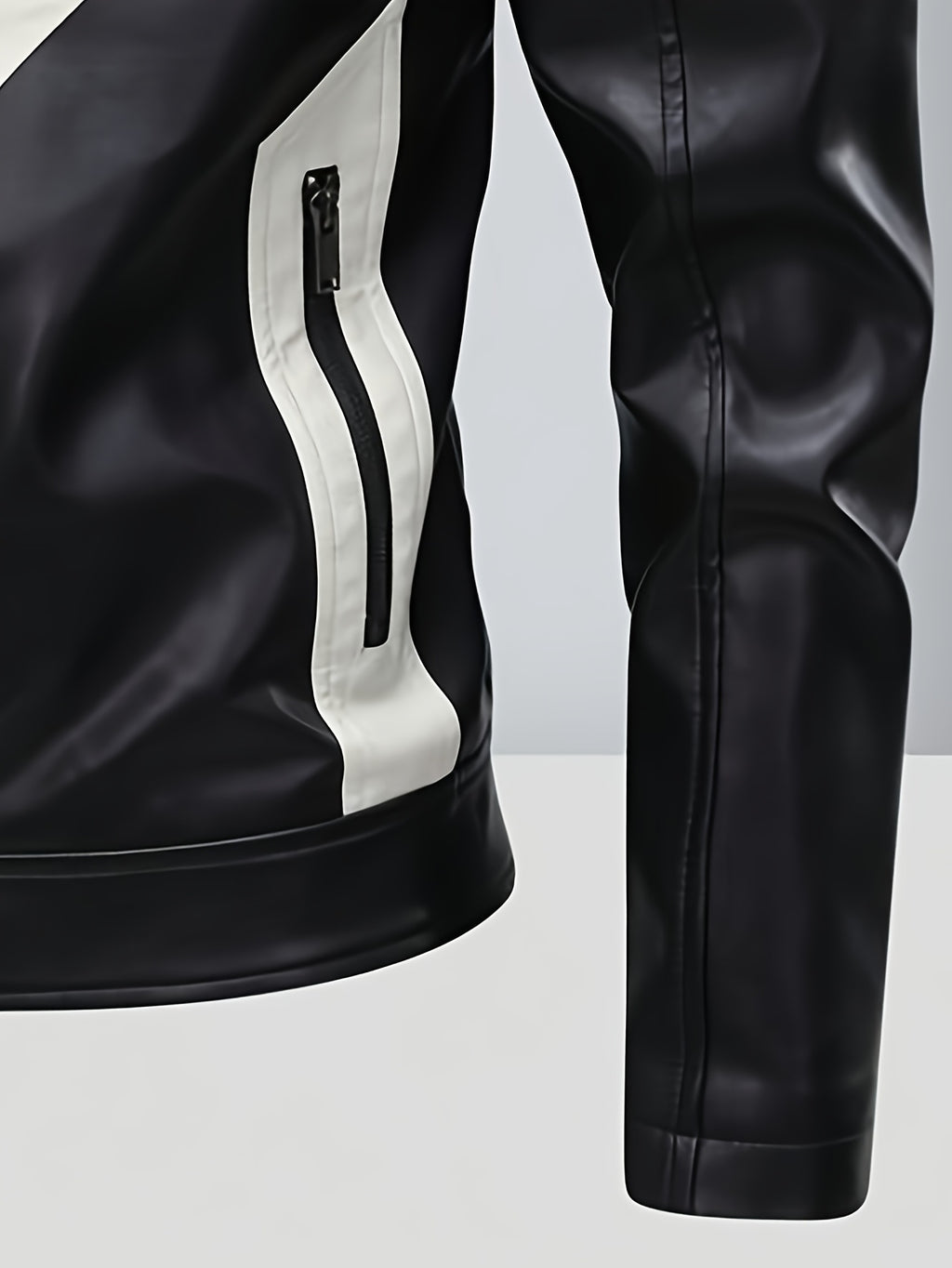 Men's Stylish PU Leather Biker Jacket - Black & Red Color Block Design with \