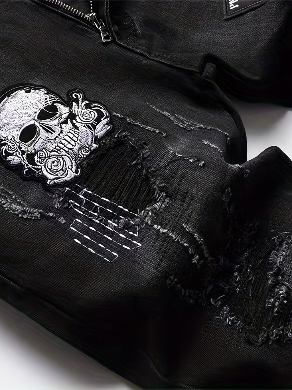 Men's Halloween Patchwork Jeans, Casual Street Style Medium Stretch Denim Pants