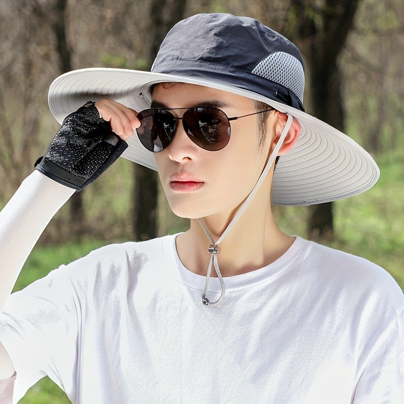 1pc Men'S Oversized Bucket Hat with Sun Protection, Wide Brim, Breathable Polyamide Fabric, Ideal for Summer Outdoor Activities - Fishing, Hiking, and Sports, Outdoor Gear | Stylish Headgear | Comfortable Fit