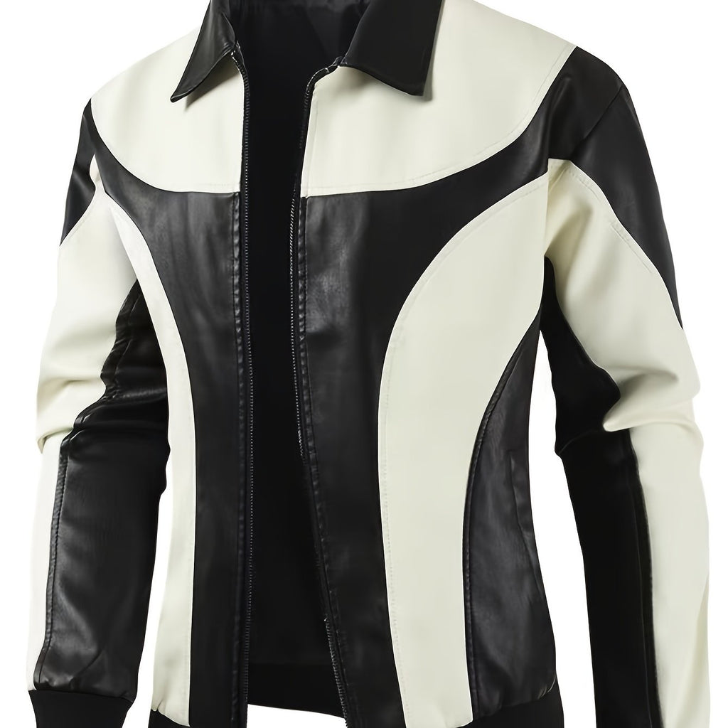 Men's Casual PU Leather Jacket, Chic Street Style Faux Leather Jacket For Fall Winter, K-pop