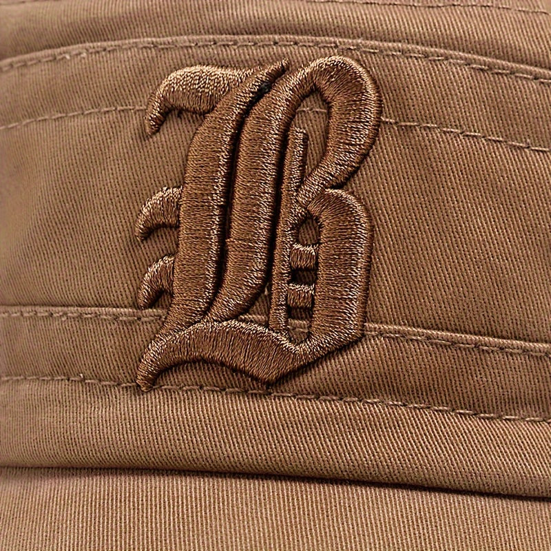 Men'S Embroidered Casual Flat Cap, 100% Polyester, Vintage Style, Solid Color, Soft Fabric, Non-Stretch, with Adjustable for Spring and Autumn