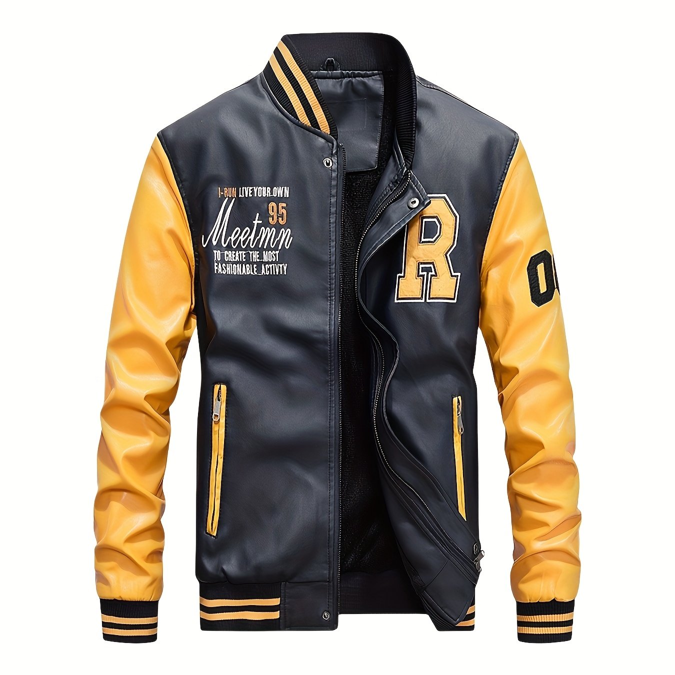 Men's PUPU PU Leather Jacket, Men's Motorcycle PUPU PU Leather Jacket, Fashion Letter PUPU PU Leather Jacket