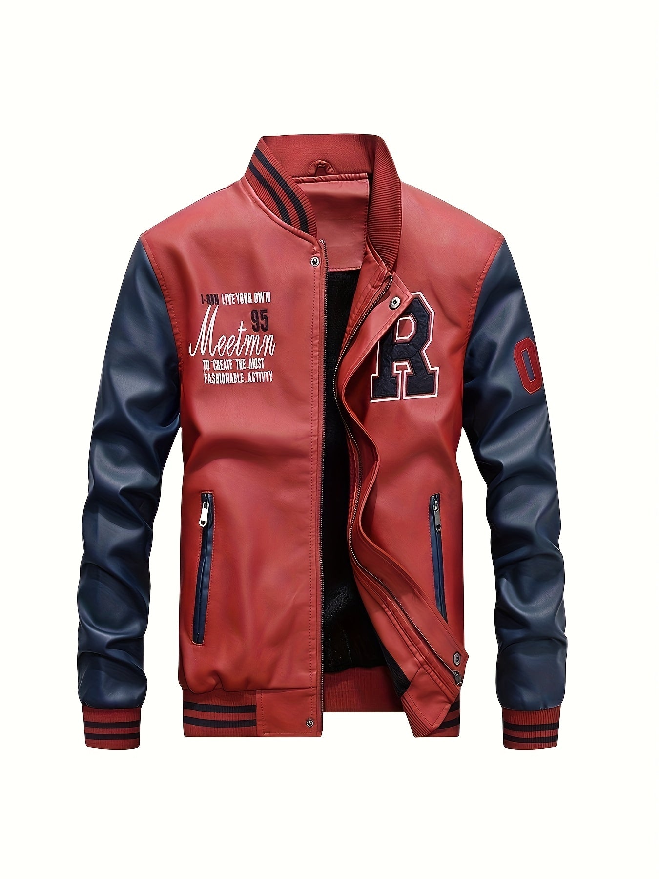 Men's PUPU PU Leather Jacket, Men's Motorcycle PUPU PU Leather Jacket, Fashion Letter PUPU PU Leather Jacket