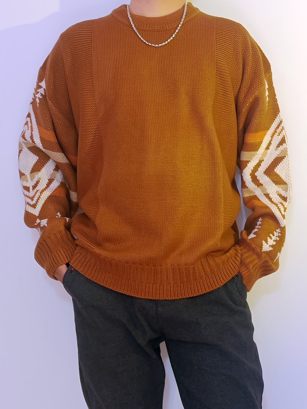 Pull YOUYUCHEN pour Hommes Grande Taille à Motif Géométrique en Tricot - Pull Décontracté Doux et Extensible, Coupe Relâchée avec Col Rond Manches Longues Confort Toutes Saisons, Matière Douce et Confortable, GRANDE TAILLE