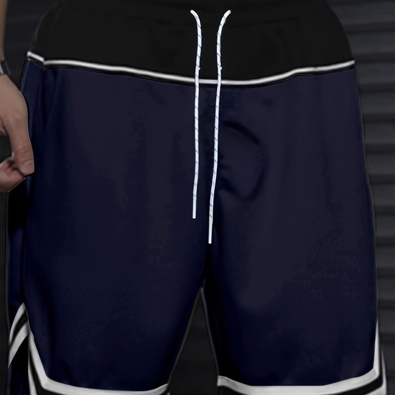 Men's Color Block Striped Shorts With Pockets, Active Elastic Waist Drawstring Shorts For Summer Fitness