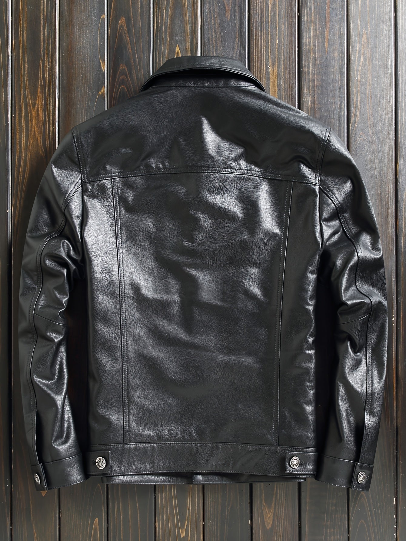 Men's Slim-Fit Jacket - Stylish Short Moto Coat with Pockets, Button-Up Front, Long Sleeves, and Glossy Finish for Casual or Streetwear, Motorcycle Jacket