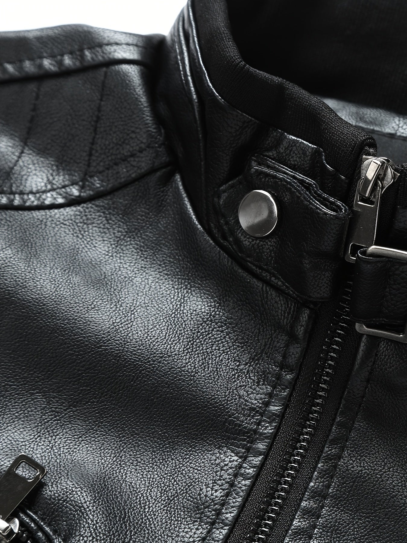 Men's Black PU Leather Jacket - Stylish Stand Collar Moto Biker Outerwear with Zipper & Multiple Pockets, Casual Fall\u002FWinter Fashion, Winter Jacket | Fashion Forward Leatherwear | PU Leather Look, Motorcycle Riding Gear