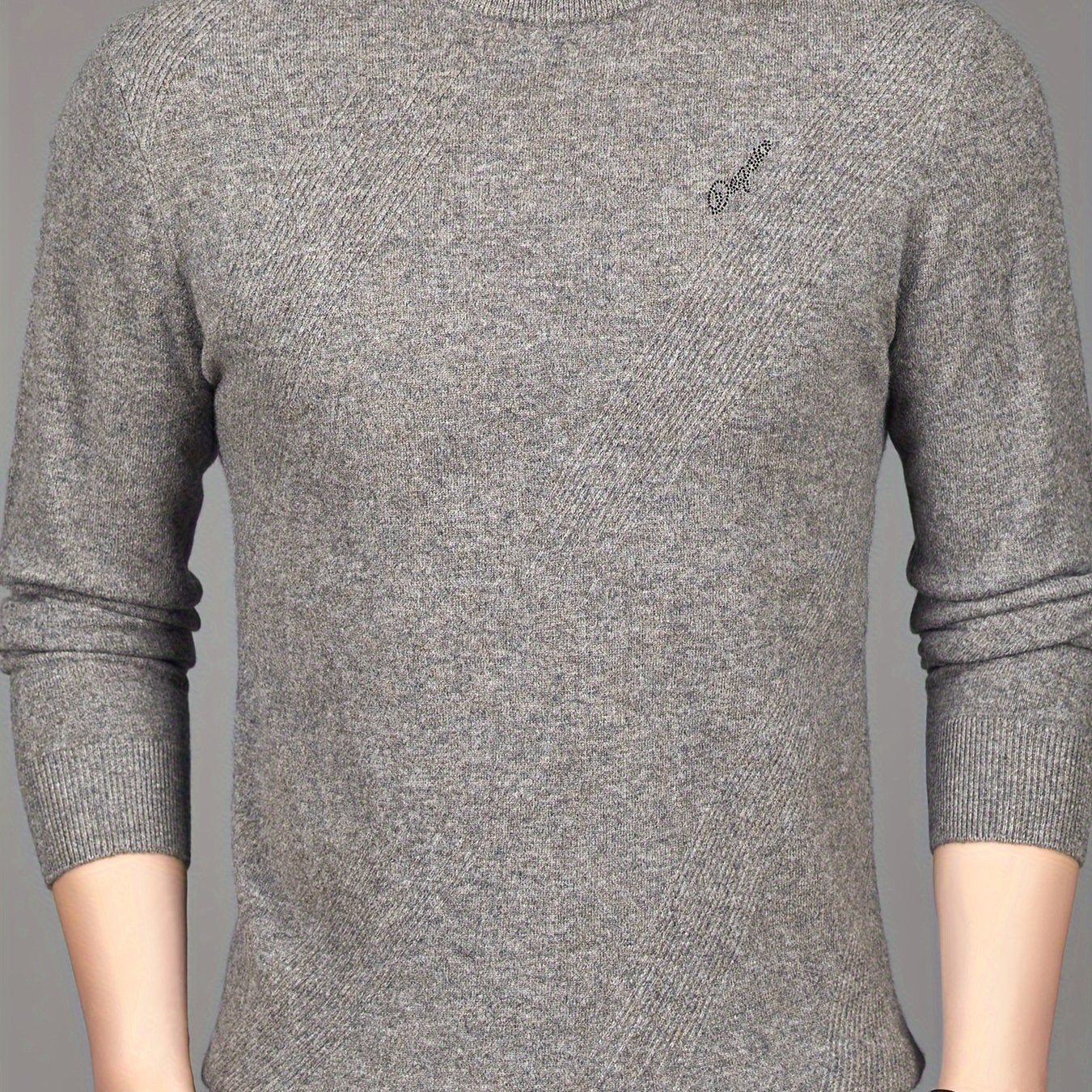 Pull-over Thermique Homme 100% Laine - Design Asymétrique à Rayures, Coupe Slim, Vert Foncé pour Automne\u002FHiver, Lavage à la Main\u002FNettoyage à Sec, Tricot, Vêtement d'Hiver