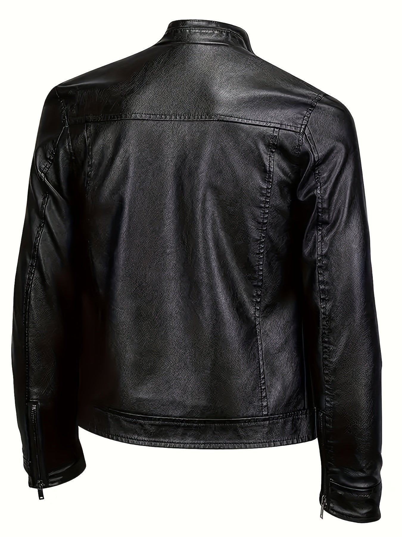 Men's Black PU Leather Jacket - Stylish Stand Collar Moto Biker Outerwear with Zipper & Multiple Pockets, Casual Fall\u002FWinter Fashion, Winter Jacket | Fashion Forward Leatherwear | PU Leather Look, Motorcycle Riding Gear