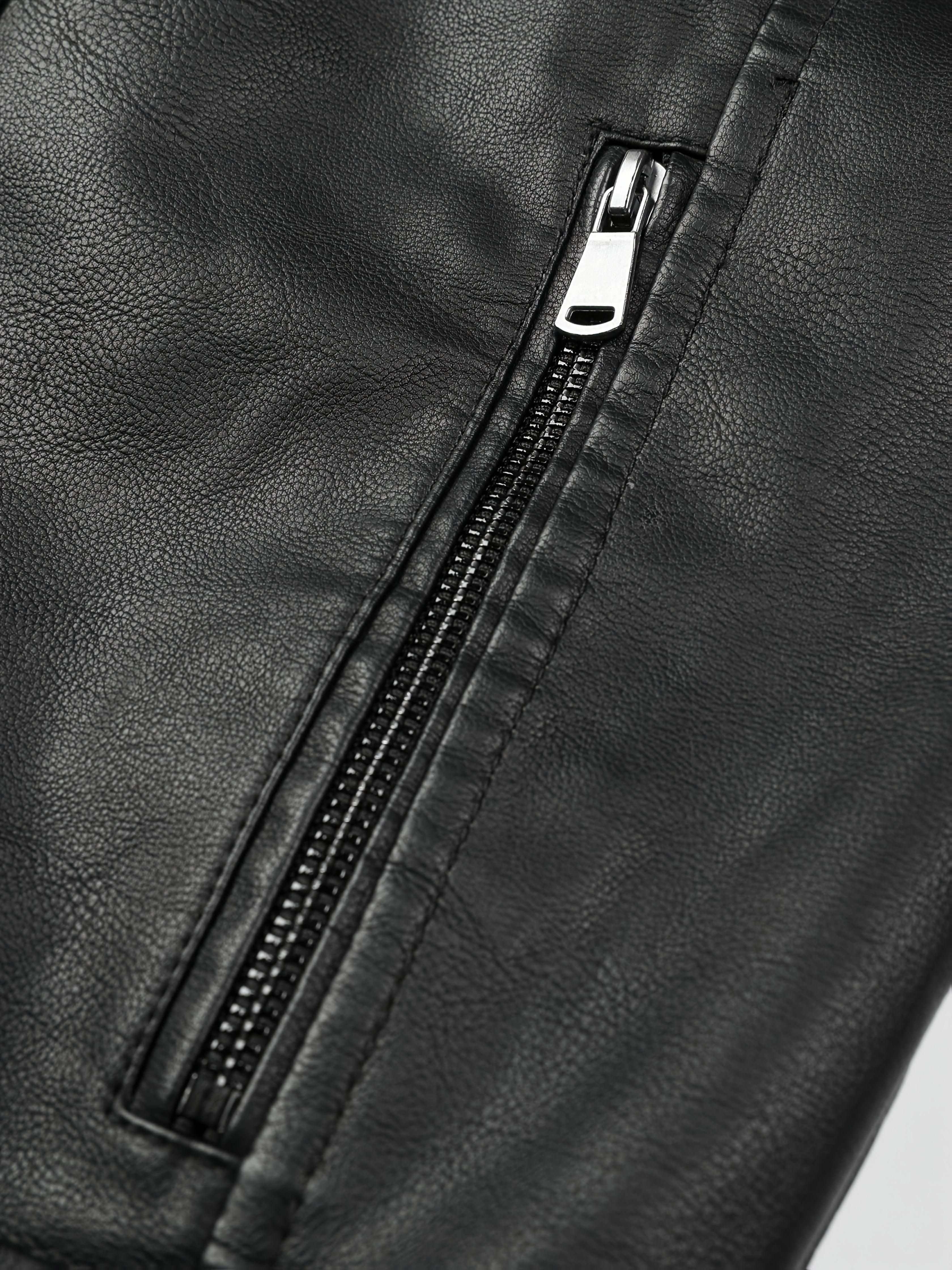 Men's Slim Fit PU Leather Jacket - Black, Double Zipper, Stand Collar, Warm Lined, Casual Style, Machine Washable, Everyday Jacket | Modern PU Leather Jacket | Durable PU Leather Look