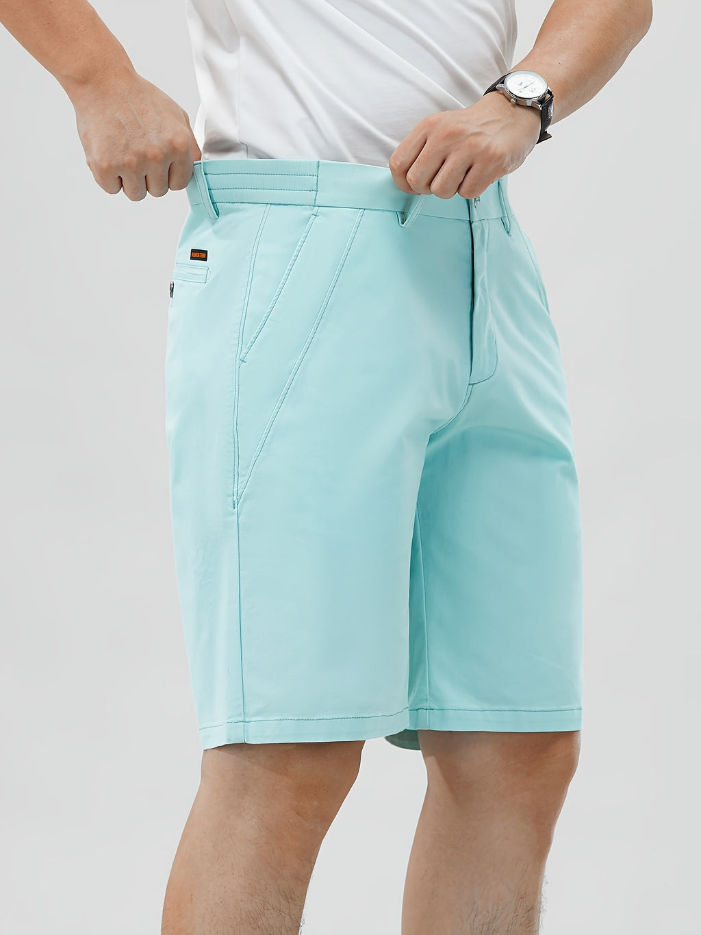 Men's Lightweight Golf Shorts with Elastic Waistband, UV Protection, and Multiple Pockets - Breathable Cotton-Spandex Blend for Casual, Outdoor, and Golf Activities - Solid Mint Green
