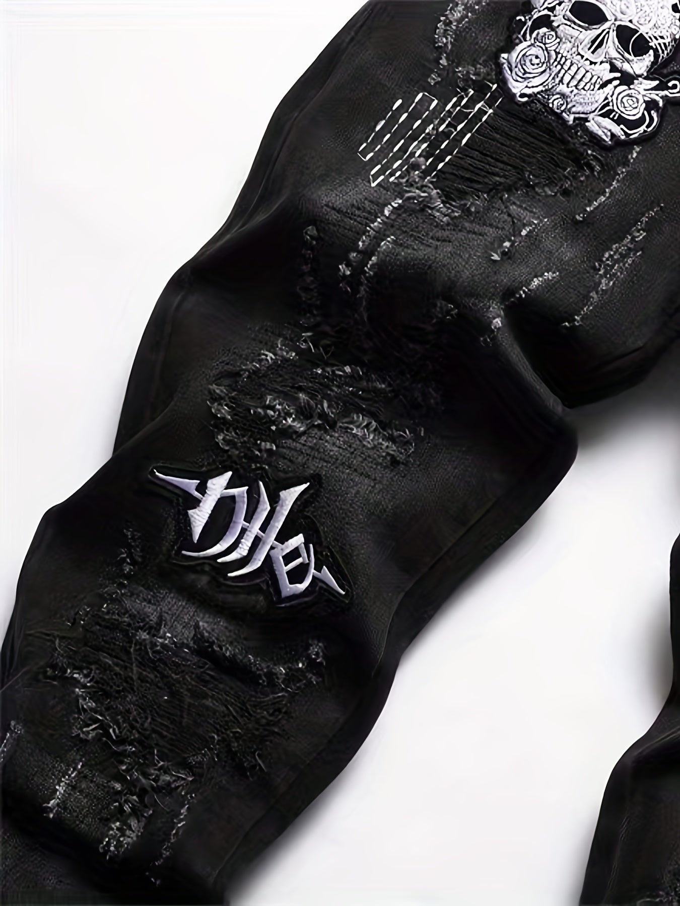 Men's Halloween Patchwork Jeans, Casual Street Style Medium Stretch Denim Pants